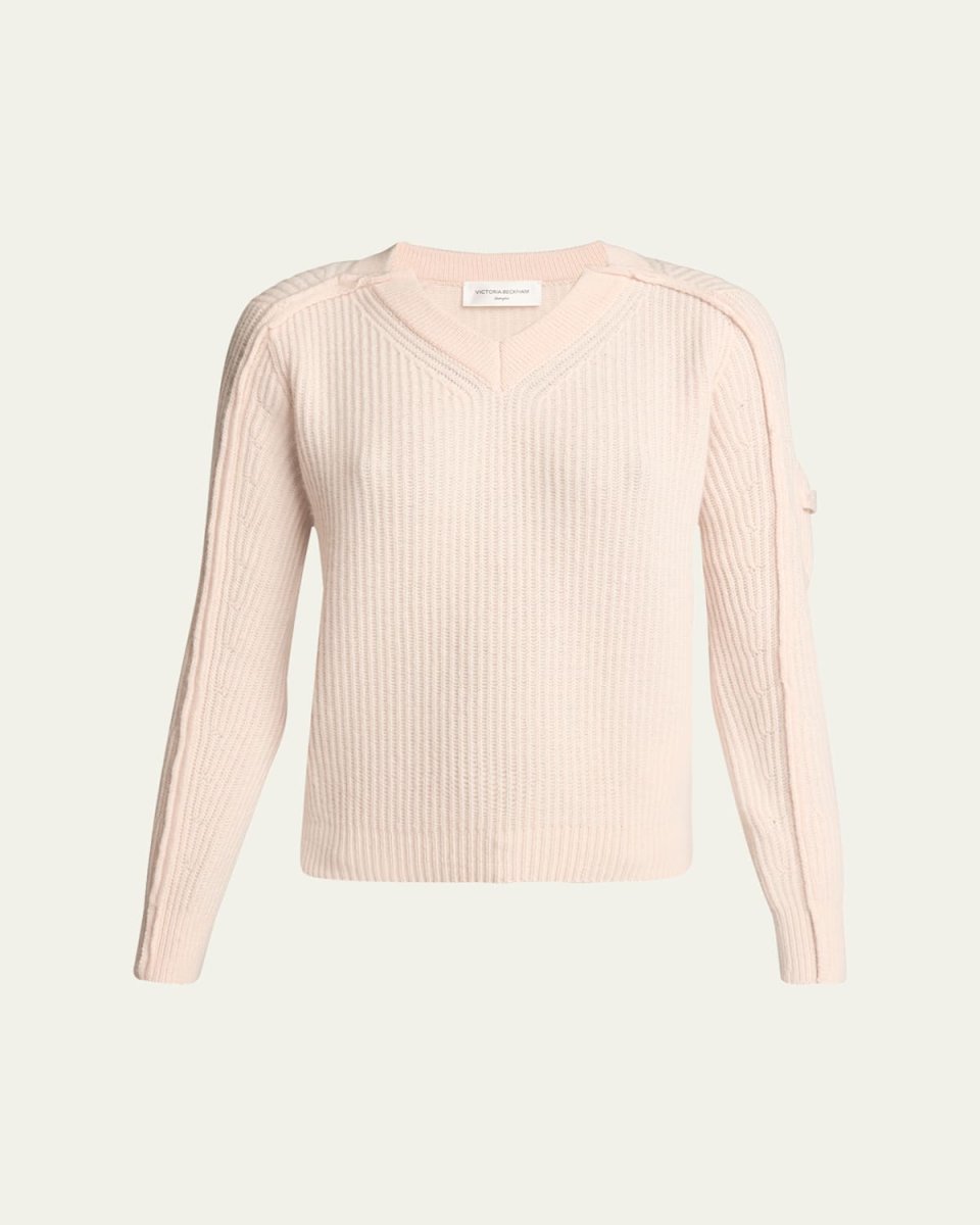 Ribbed V-Neck Wool Cashmere Sweater